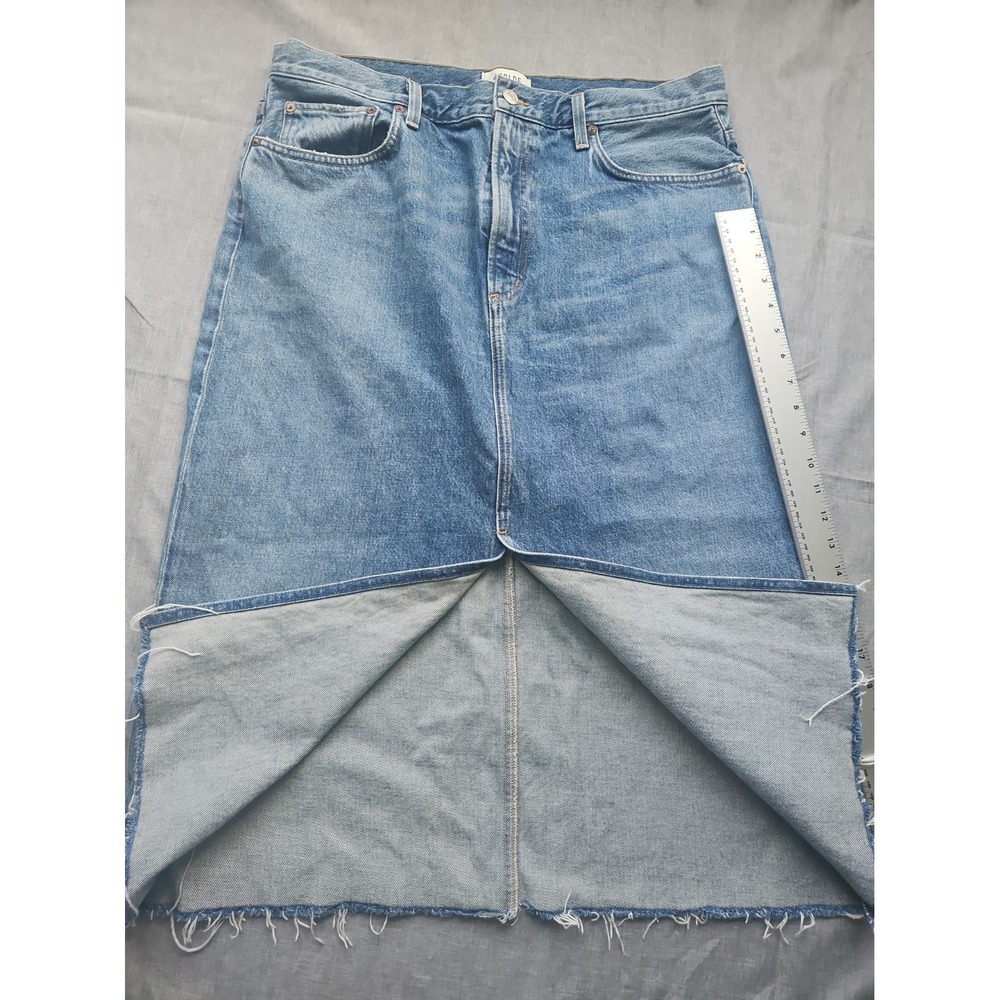 AGOLDE Hilla Denim Maxi Skirt Indigo Blue Raw Hem High Rise Size 30 - Picture 3 of 14